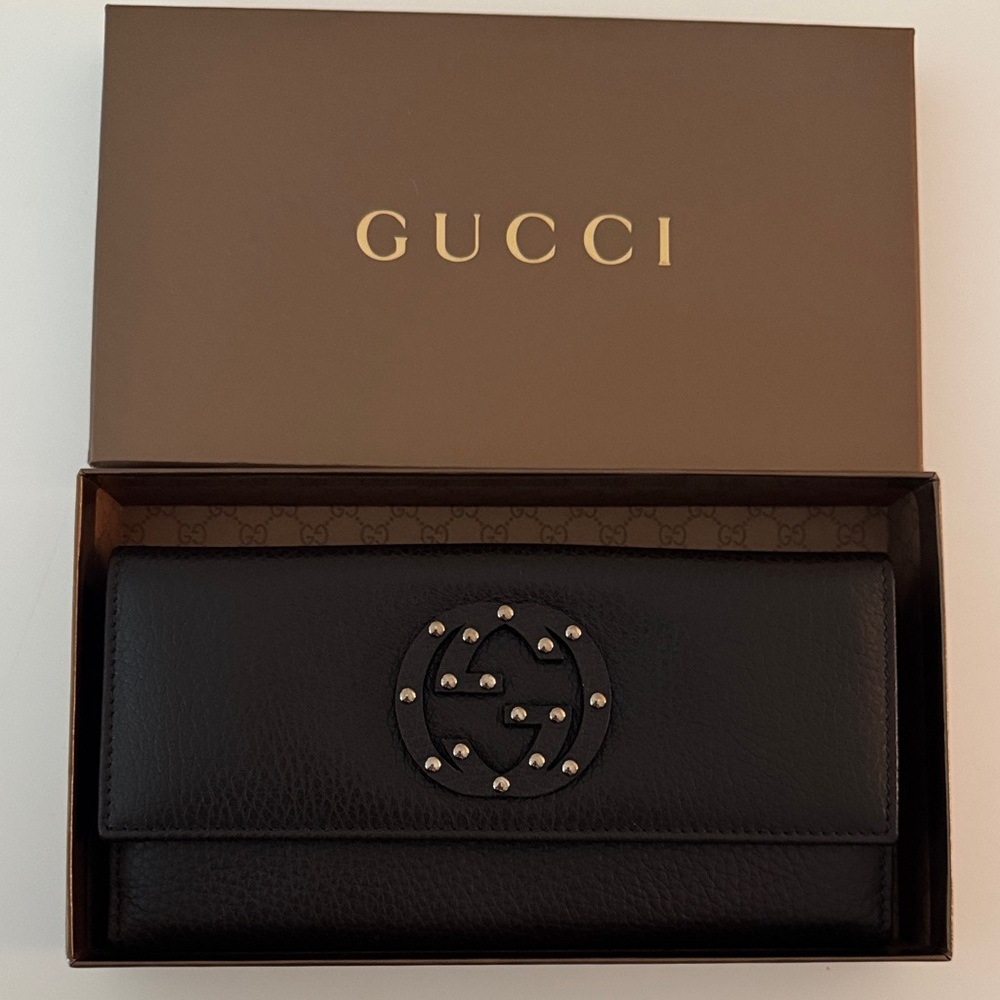 Gucci Black GG Stud Soho Continental Long Wallet NEW unused